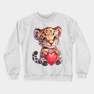 Valentine Jaguar Holding Heart Crewneck Sweatshirt